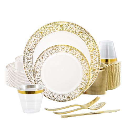 150 Piece Disposable Plastic Dinnerware Party Set for 25 Guests