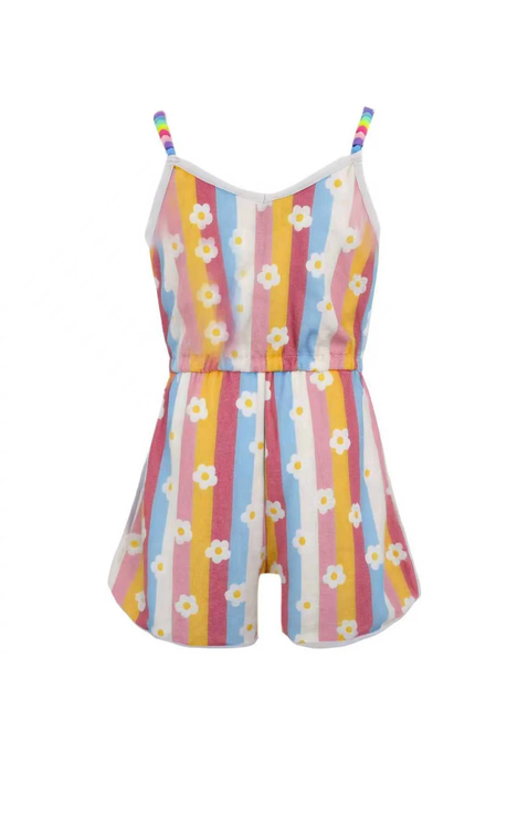 Rainbow Daisy Beaded Hearts Romper