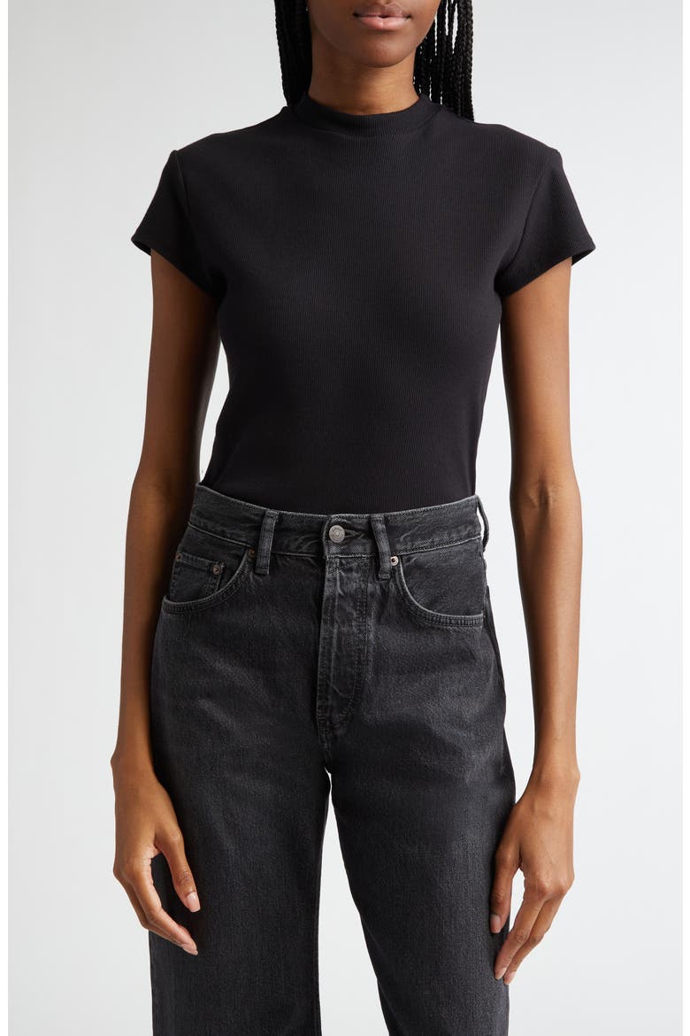 Sam Stretch Cotton Rib T-Shirt, Main, color, BLACK