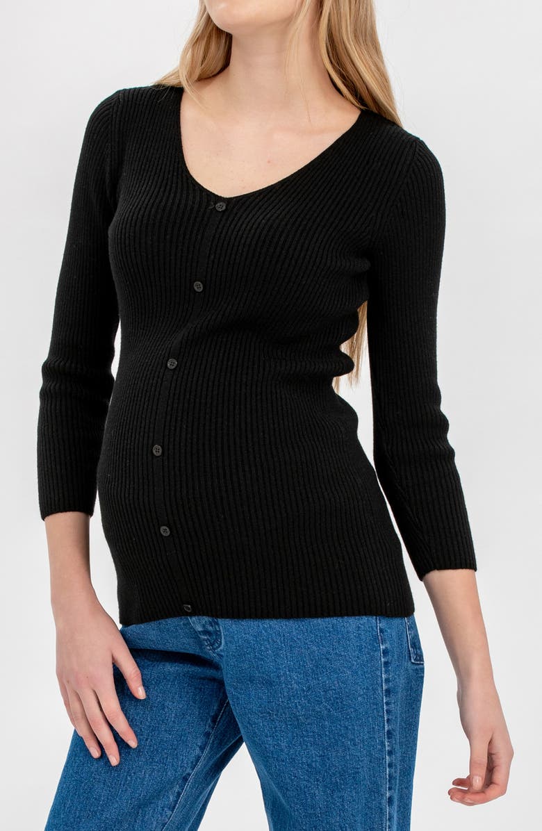 PIETRO BRUNELLI MATERNITY Bella Rib Button Trim V-Neck Maternity Sweater, Alternate, color, Black