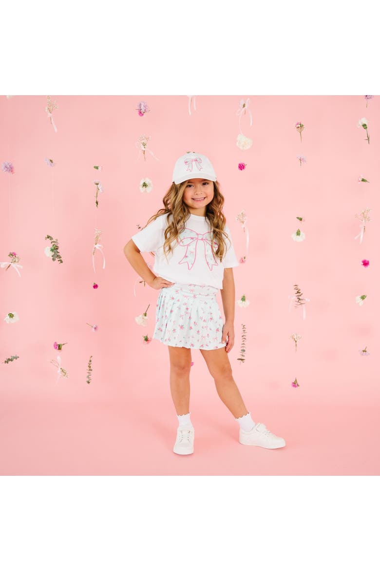 Sky Blue Floral Bow Patch Short Sleeve T-Shirt, Alternate, color, White