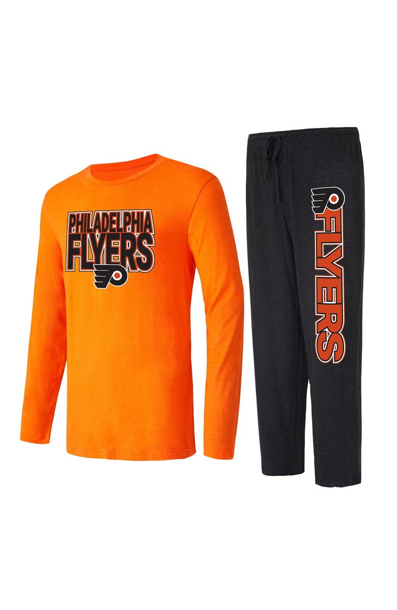 CONCEPTS SPORT Men's Concepts Sport Black/Orange Philadelphia Flyers Meter Long Sleeve T-Shirt & Pants Sleep Set, Main, color, Black