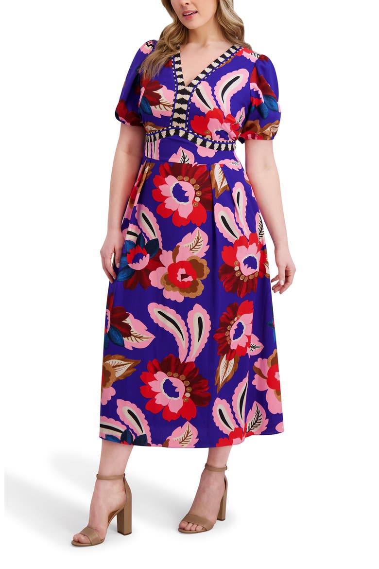 Printed Woven Maxi Dress, Alternate, color, COBALT MULTI