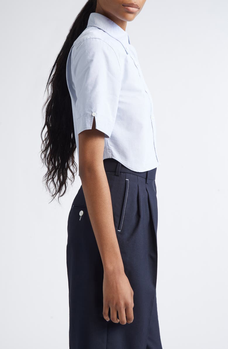 Thom Browne Cotton Oxford Crop Button-Down Shirt, Alternate, color, Light Blue