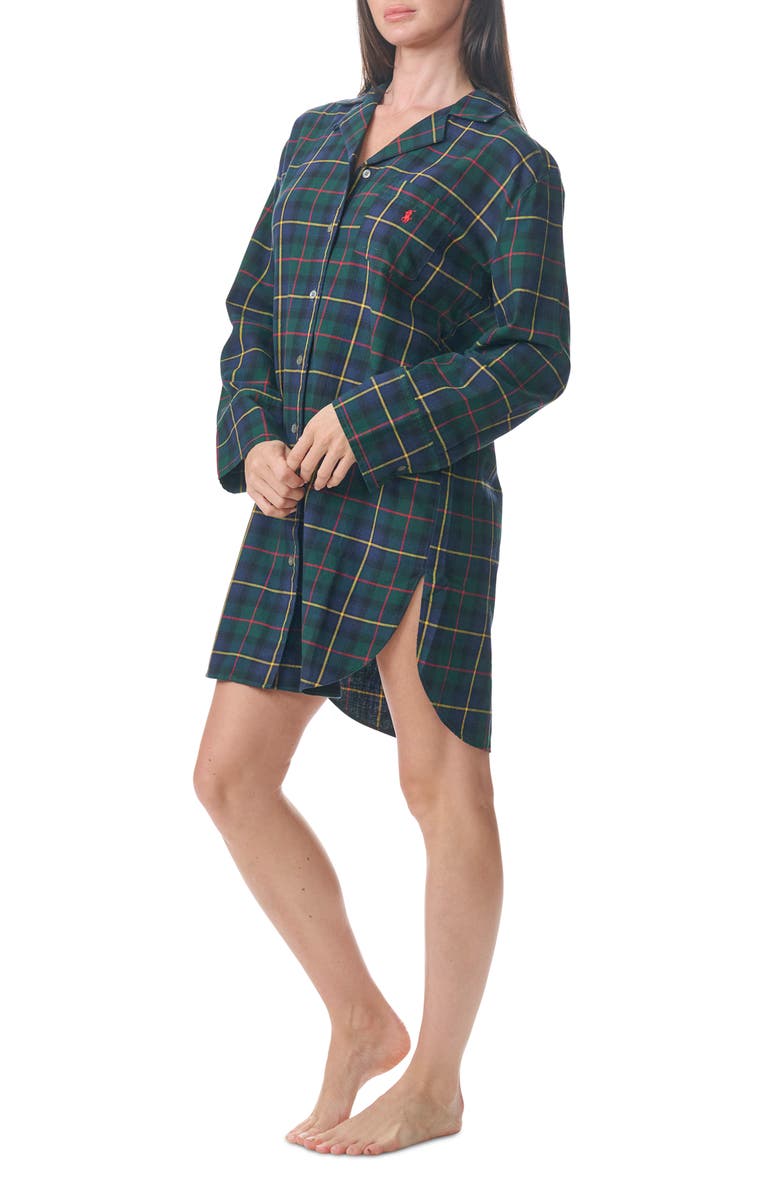 Polo Ralph Lauren Cotton Long Sleeve Sleepshirt, Alternate, color, Polo Tartan