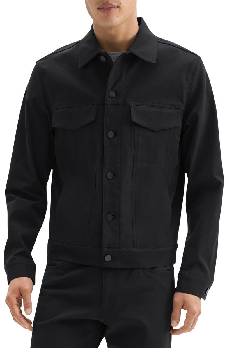 Theory River Cotton Blend Twill Trucker Jacket, Main, color, Black - 001
