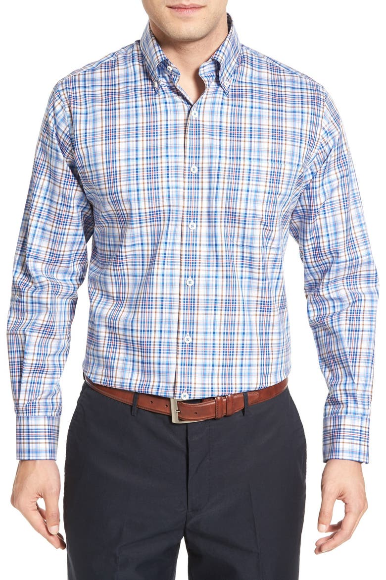 'Melange Plaid' Regular Fit Sport Shirt, Main, color, HAWAIIAN BLUE