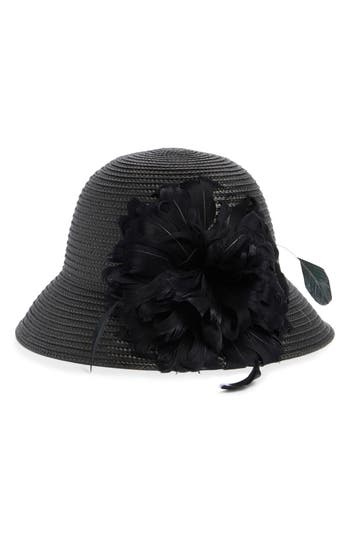 Collection Xiix Braid Feather Bow Cloche In Black