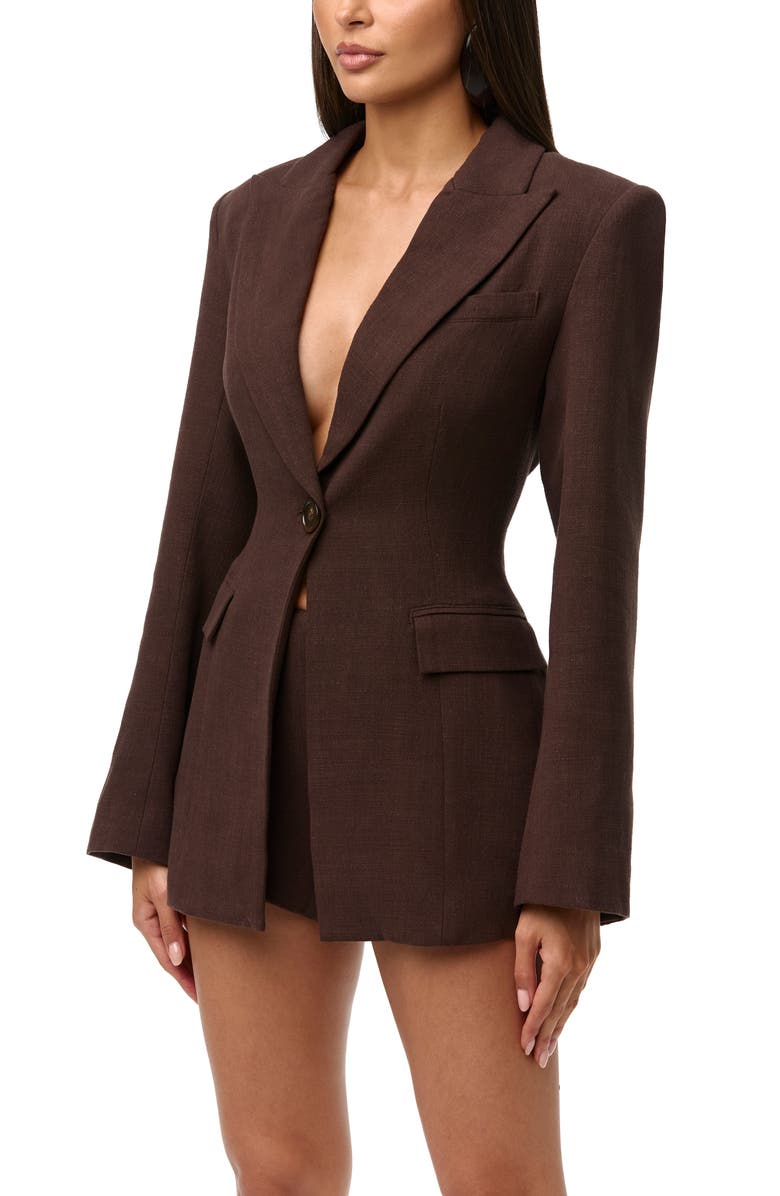Naked Wardrobe Fitted Power Shoulder Blazer, Alternate, color, Dark Chocolate