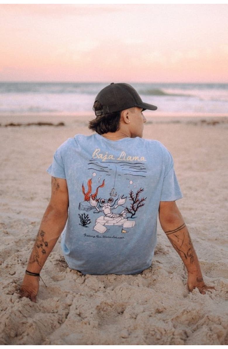 Baja Llama WHITE LOBSTER - ACID WASH PRIMO GRAPHIC TEE, Alternate, color, Blue