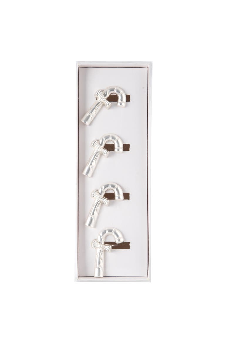 Candy Cane Napkin Ring, Set of 4, Alternate, color, Silver