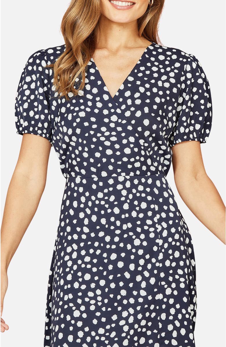 Yumi Spot Midi Tea Dress, Alternate, color, Navy