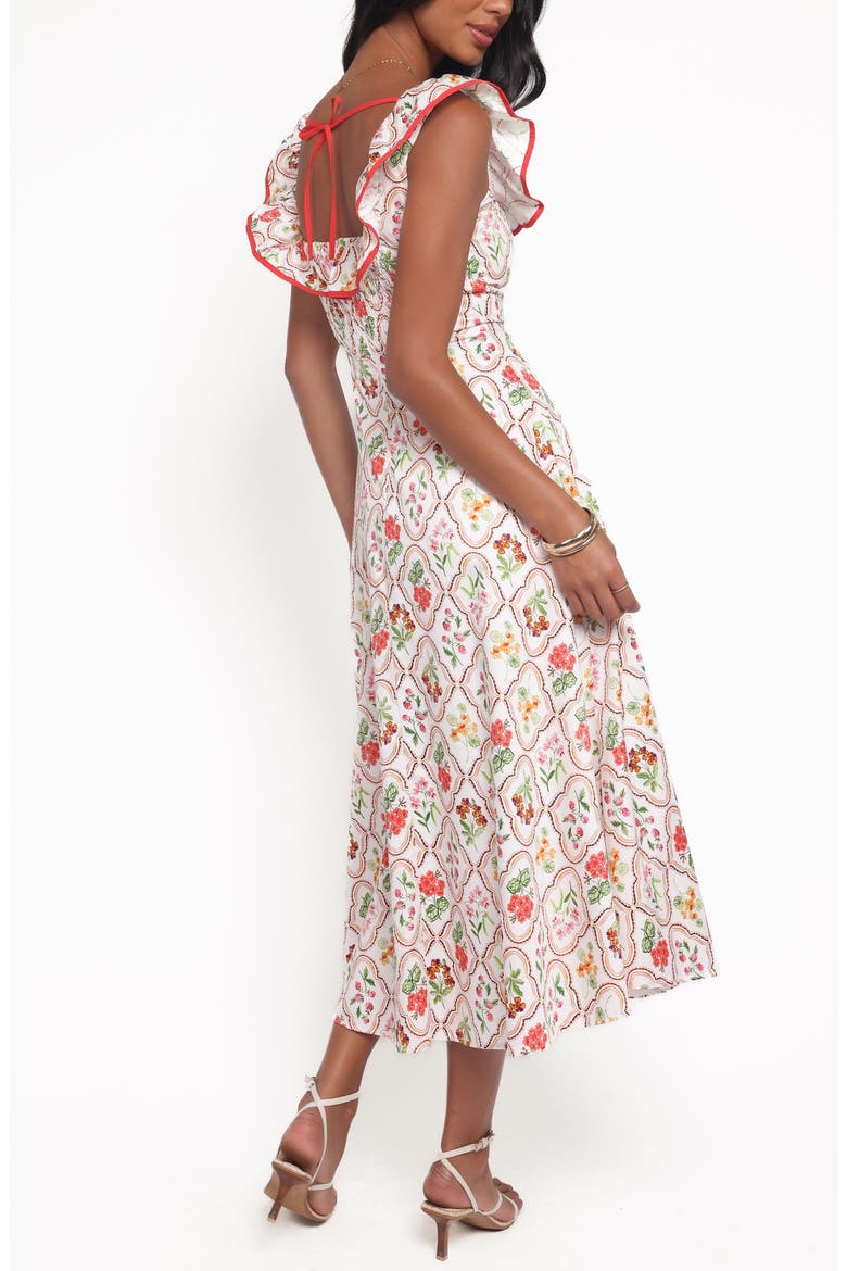 Lucille Floral Ruffle Cotton Midi Dress, Alternate, color, CORAL WILDFLOWER