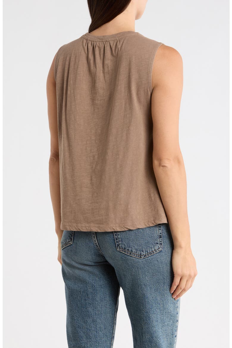 Embroidered Yoke Cotton Tank, Alternate, color, PINE BARK