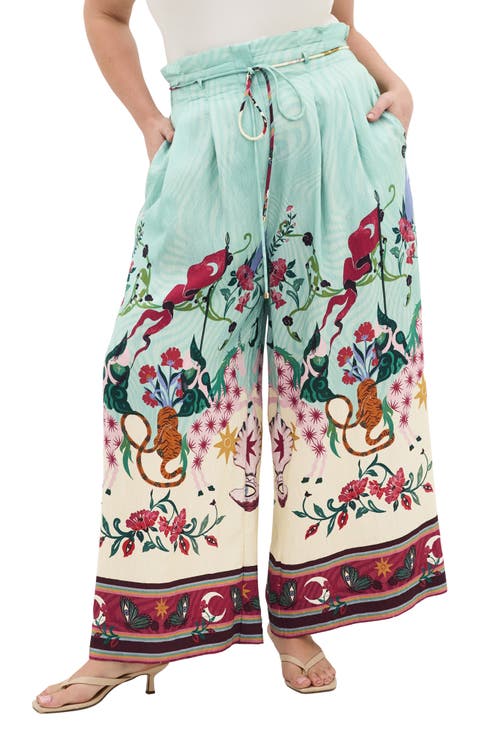 Athena Mixed Print Wide Leg Pants (Plus)