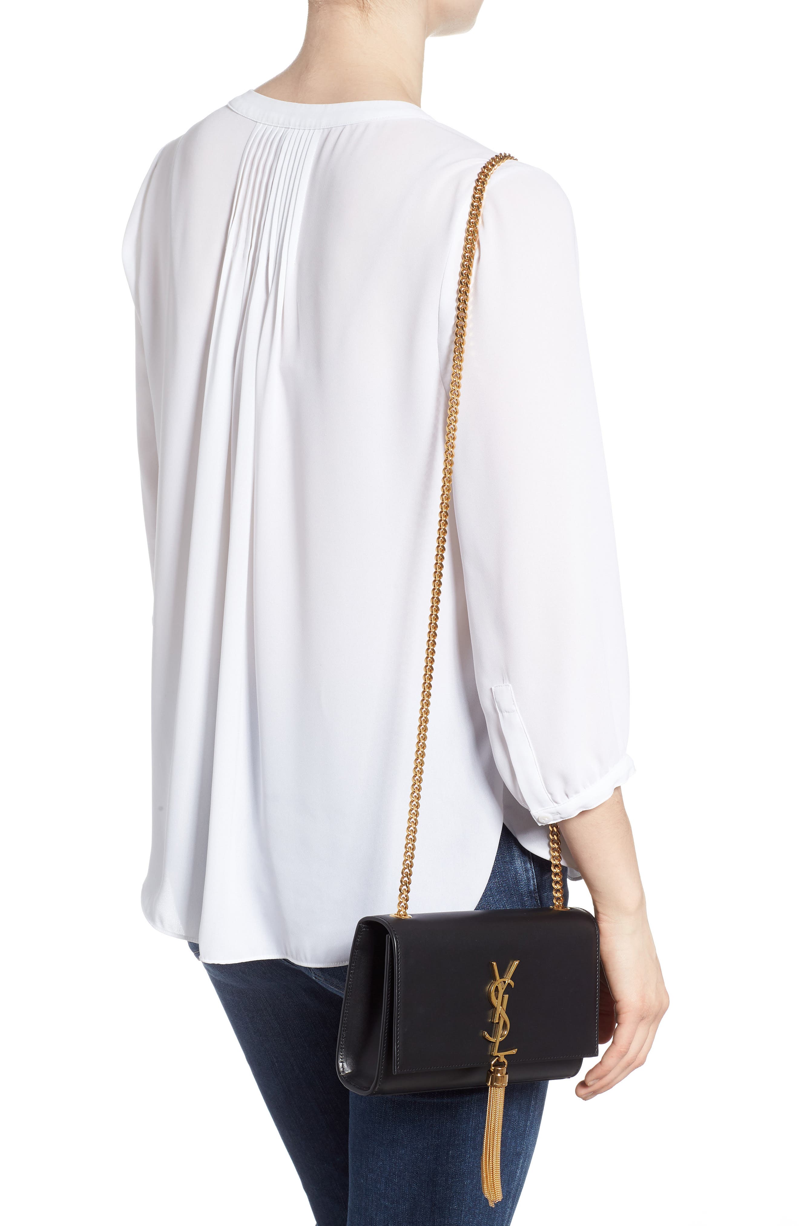 Kate Tassel Calfskin Leather Shoulder Bag, Alternate, color, NERO