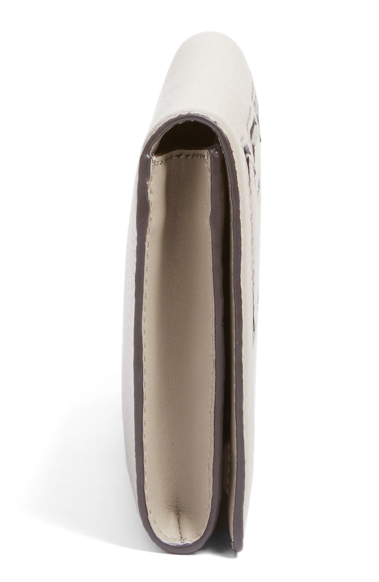 Serif Leather Clutch, Alternate, color, FRENCH GRAY