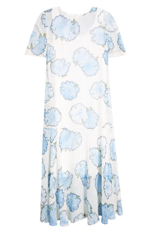 Akris Punto Carnation-print Viscose Georgette Short-sleeve Midi Dress In Sky-multi