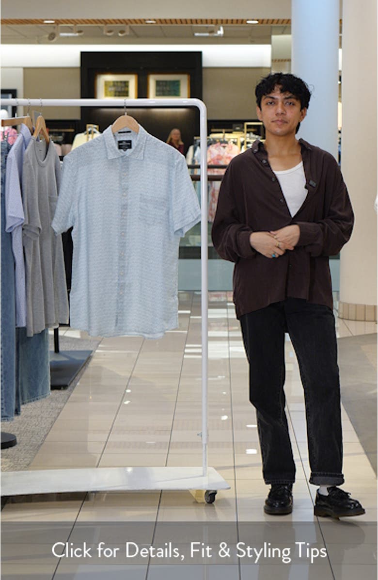 Glenene Sports Fit Microprint Short Sleeve Linen Button-Up Shirt, sales video thumbnail
