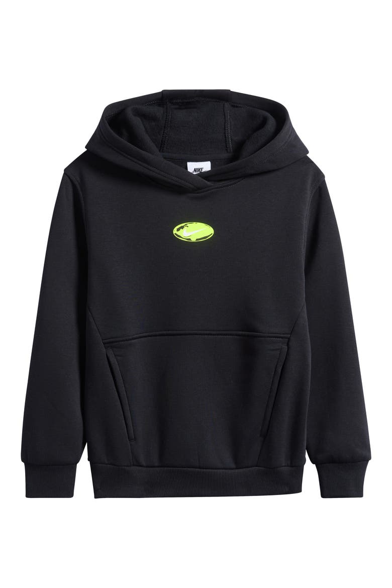 Kids' Club Fleece Hoodie, Main, color, BLACK/ WHITE/ VOLT