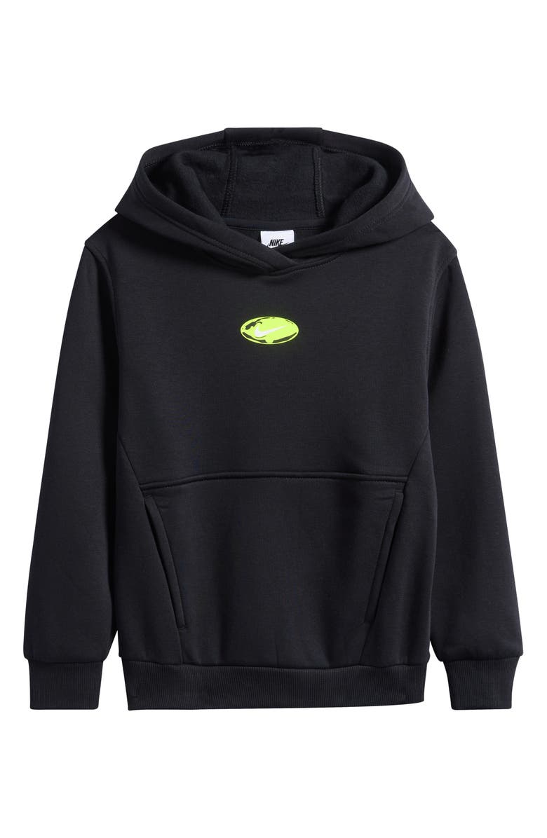 Nike Kids' Club Fleece Hoodie, Main, color, Black/ White/ Volt