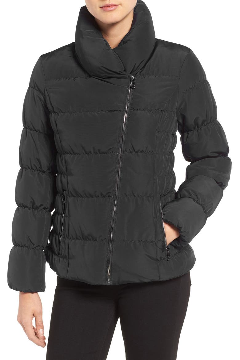 Kenneth Cole Asymmetrical Puffer Jacket, Main, color, BLACK