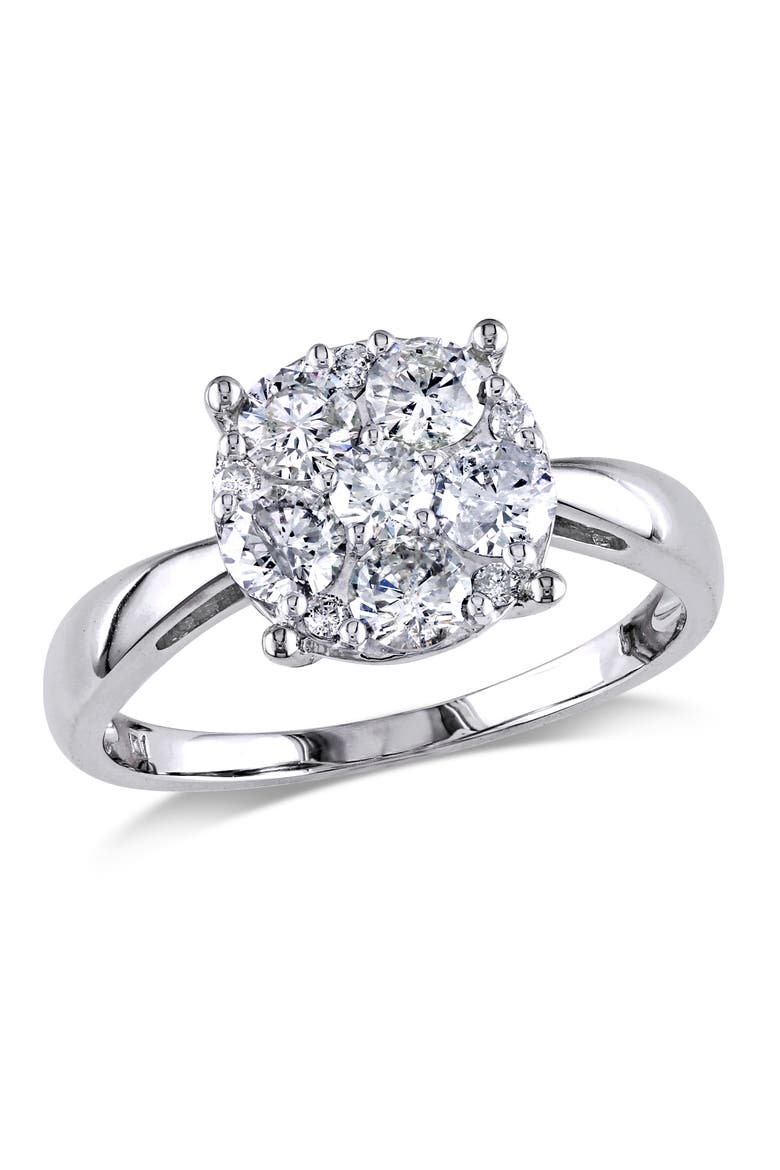 1 CTW Diamond Cluster Engagement Ring 14k, Main, color, 14k White Gold