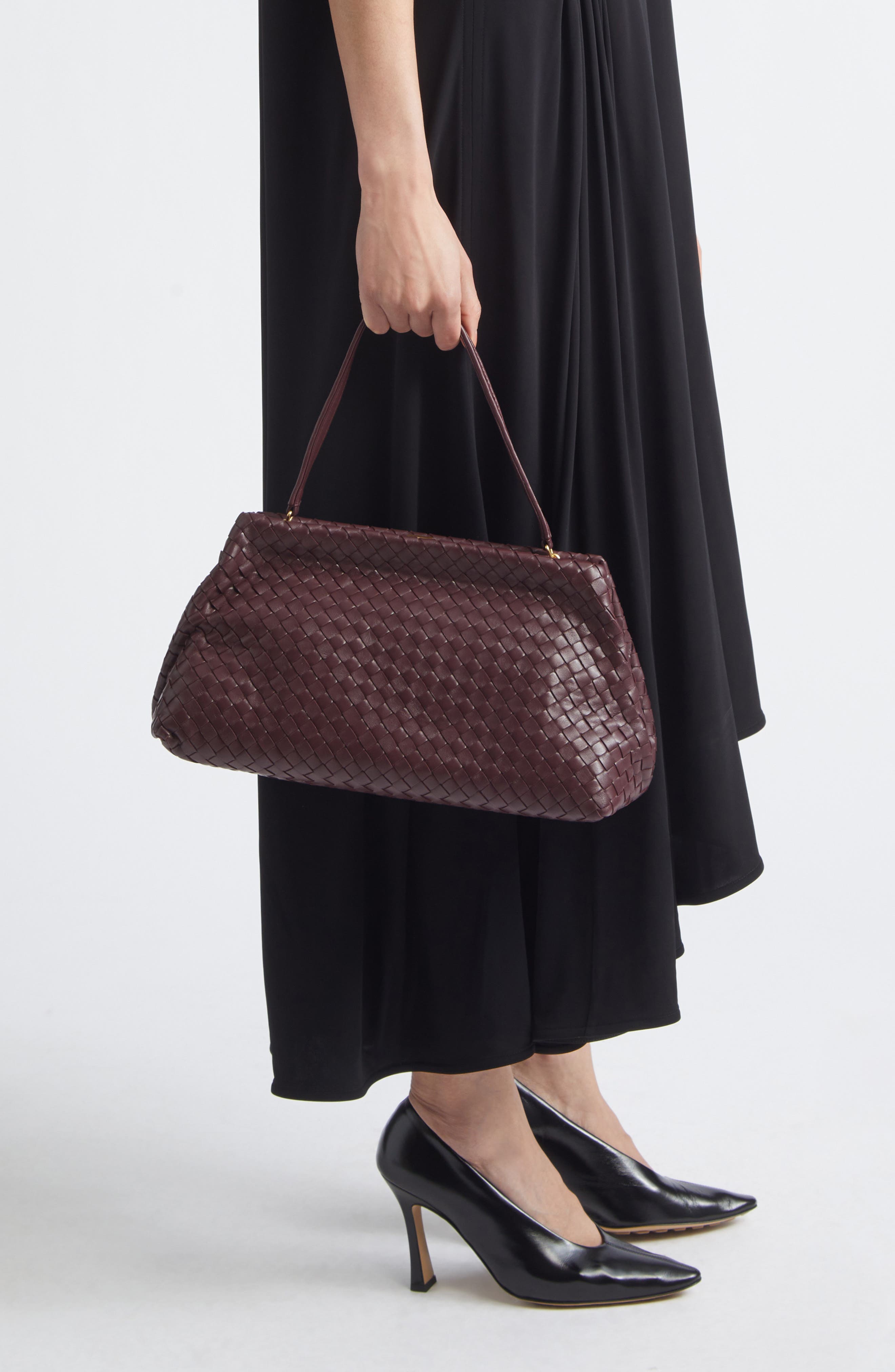 The 1998 Intrecciato Leather Handbag, Alternate, color, DEEP MAHOGANY