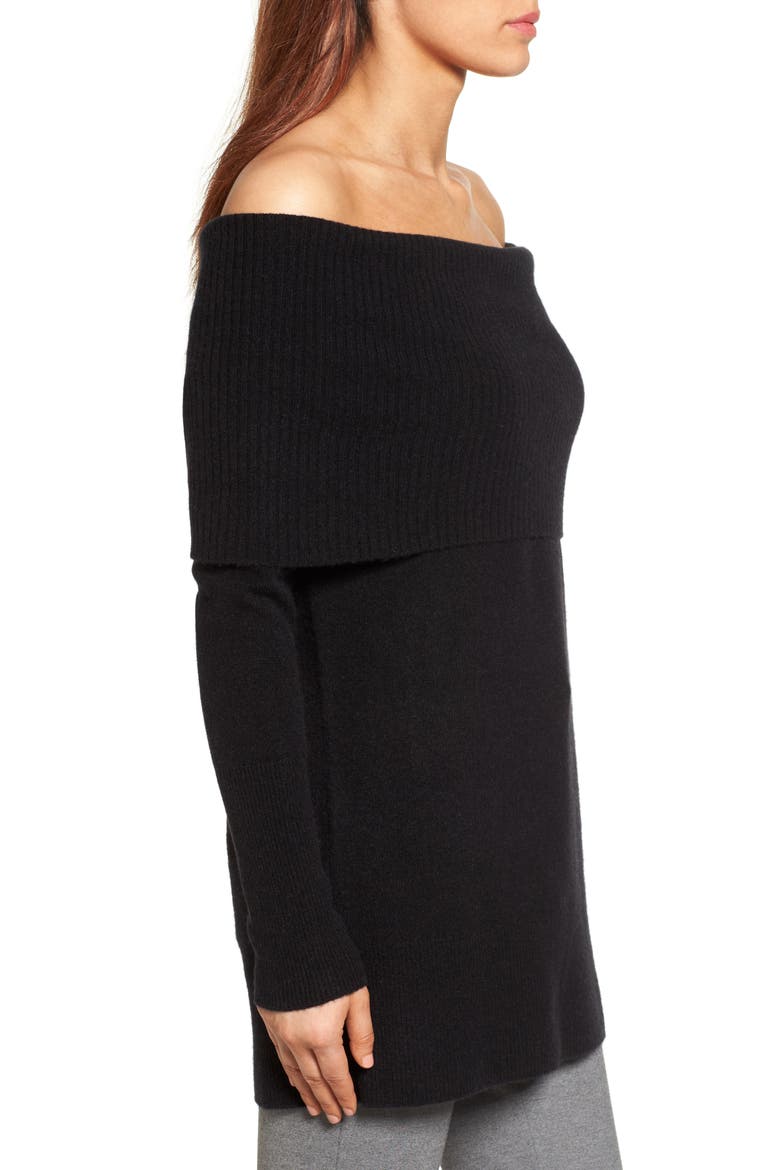 CASHMERE OFF SHOULDER SWEATER, Alternate, color, BLACK