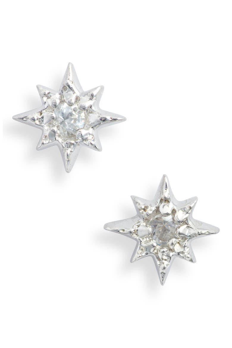 Mini North Star Stud Earrings, Main, color, SILVER/ WHITE SAPPHIRE