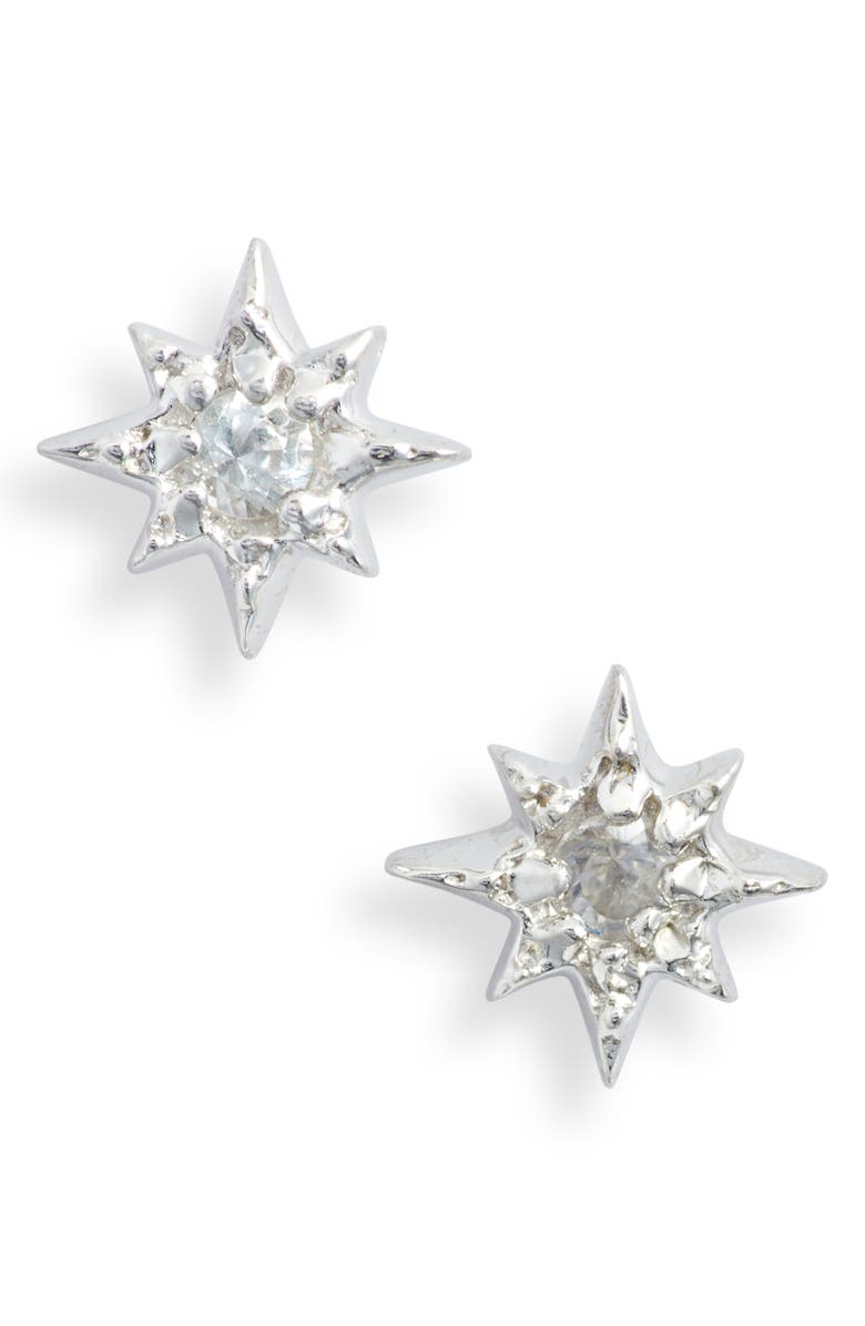 Anzie Mini North Star Stud Earrings, Main, color, Silver/ White Sapphire