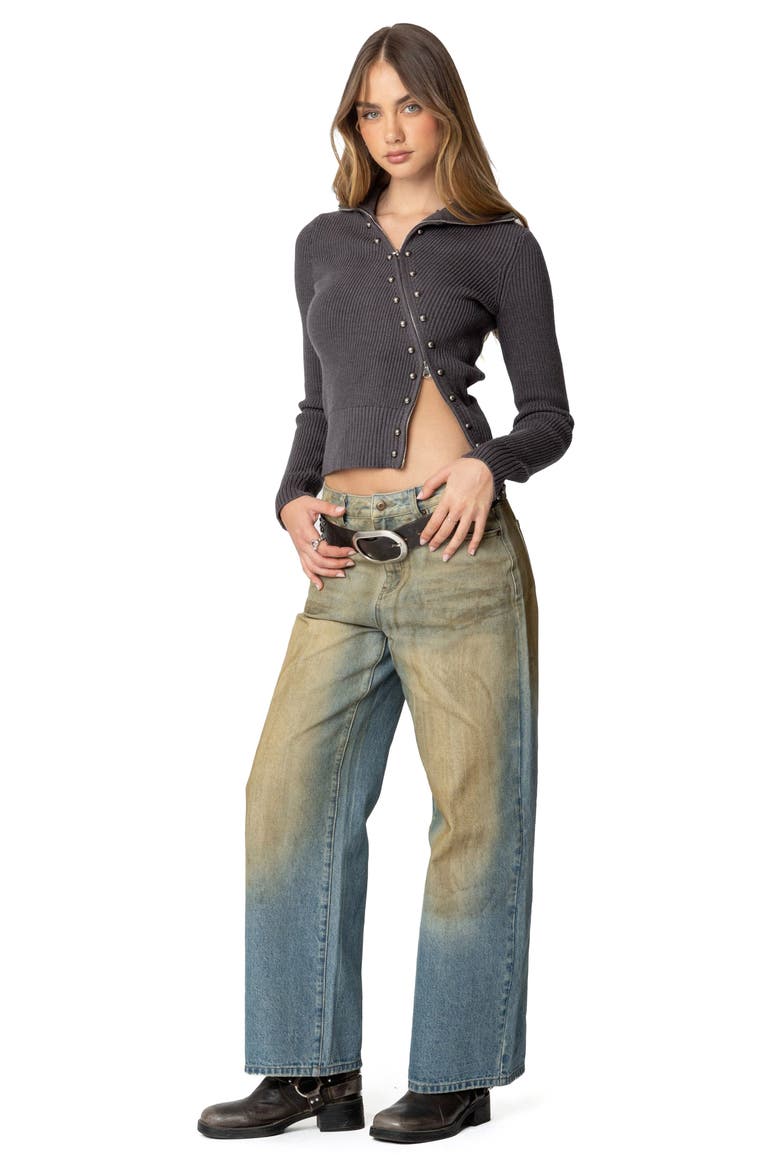 Rib Asymmetric Zip Cardigan, Alternate, color, DARK-GRAY