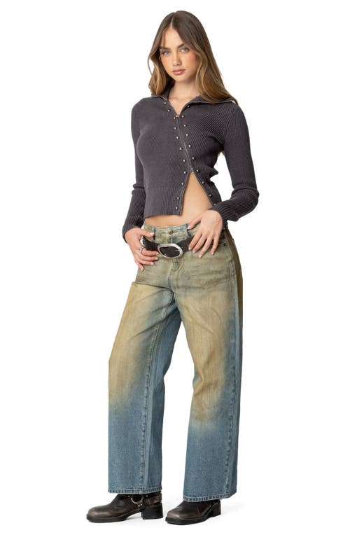 Shop Edikted Rib Asymmetric Zip Cardigan In Dark-gray