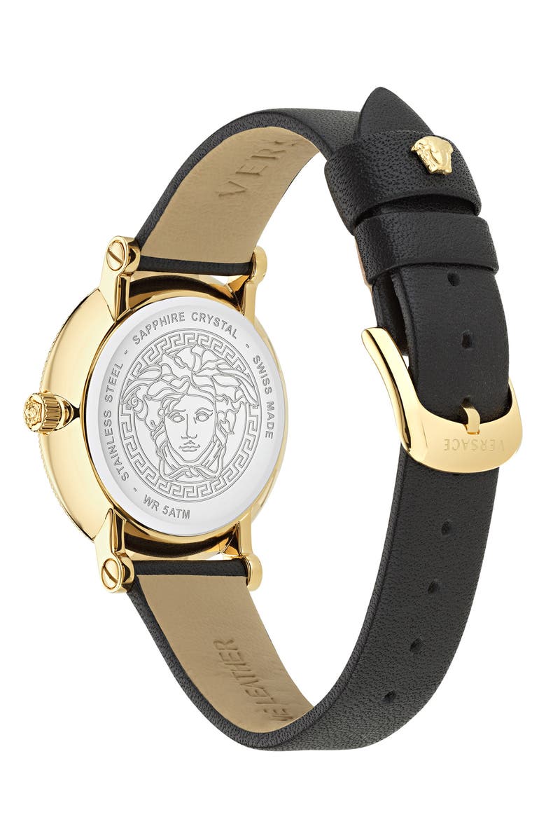 Versace Greca Flourish Leather Strap Watch, 35mm, Alternate, color,