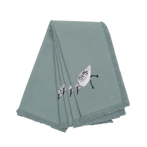 Set of Four Embroidered Sand Piper Napkins