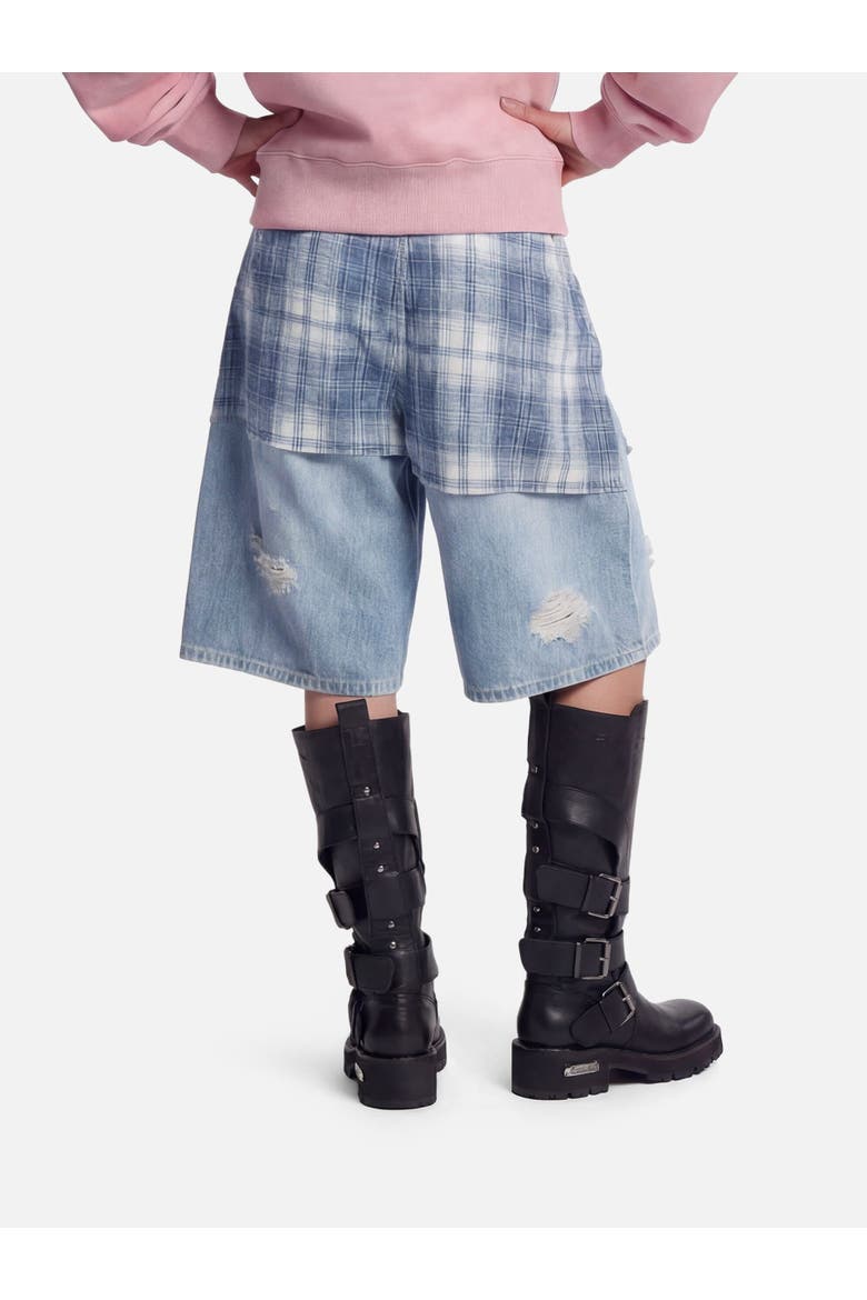 Plaid Panel Chain Jorts, Alternate, color, Blue
