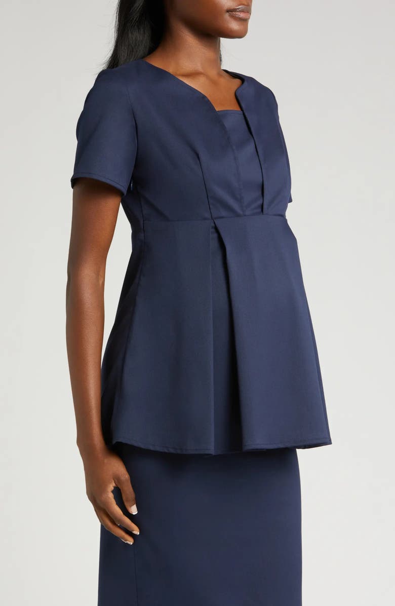 Marion Women's Short Sleeve Empire Waist Maternity & Nursing Suit Top in Italian Stretch Fabric, Alternate, color, Navy