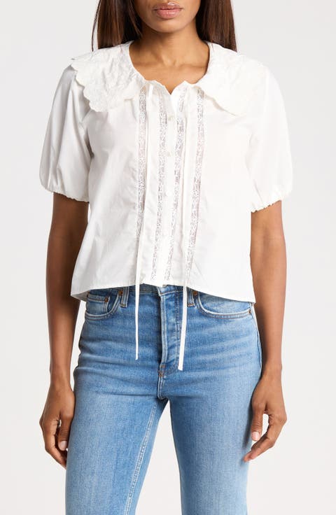 Embroidered Scallop Collar Top