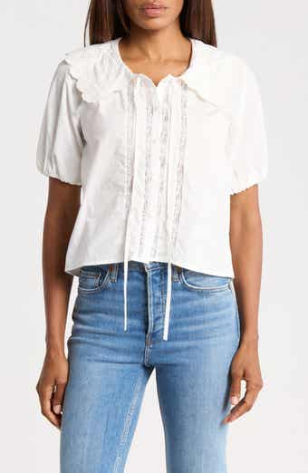 Embroidered Scallop Collar Top