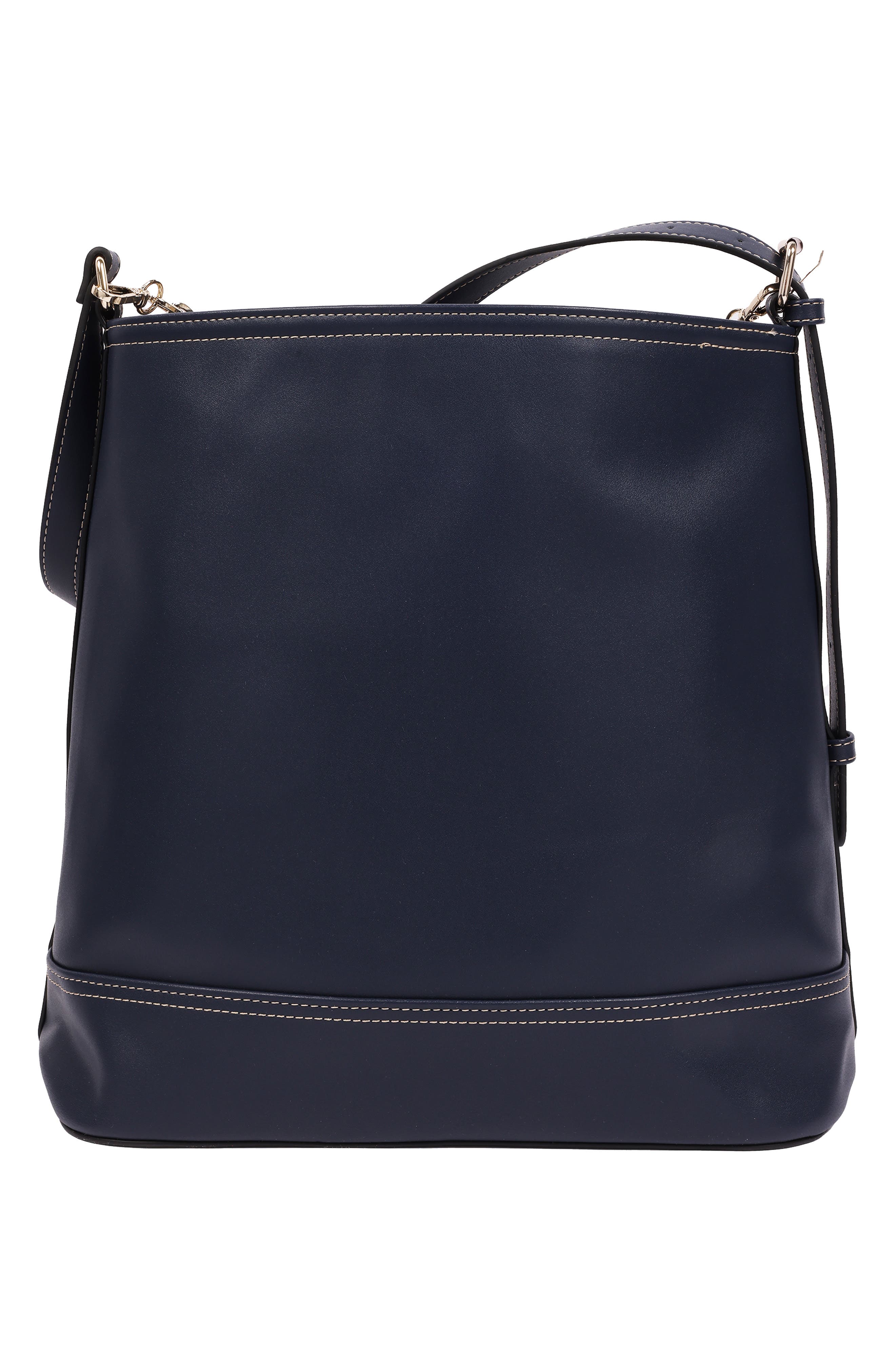 Chain Moto Faux Leather Bucket Bag & Pouch Set, Alternate, color, NAVY