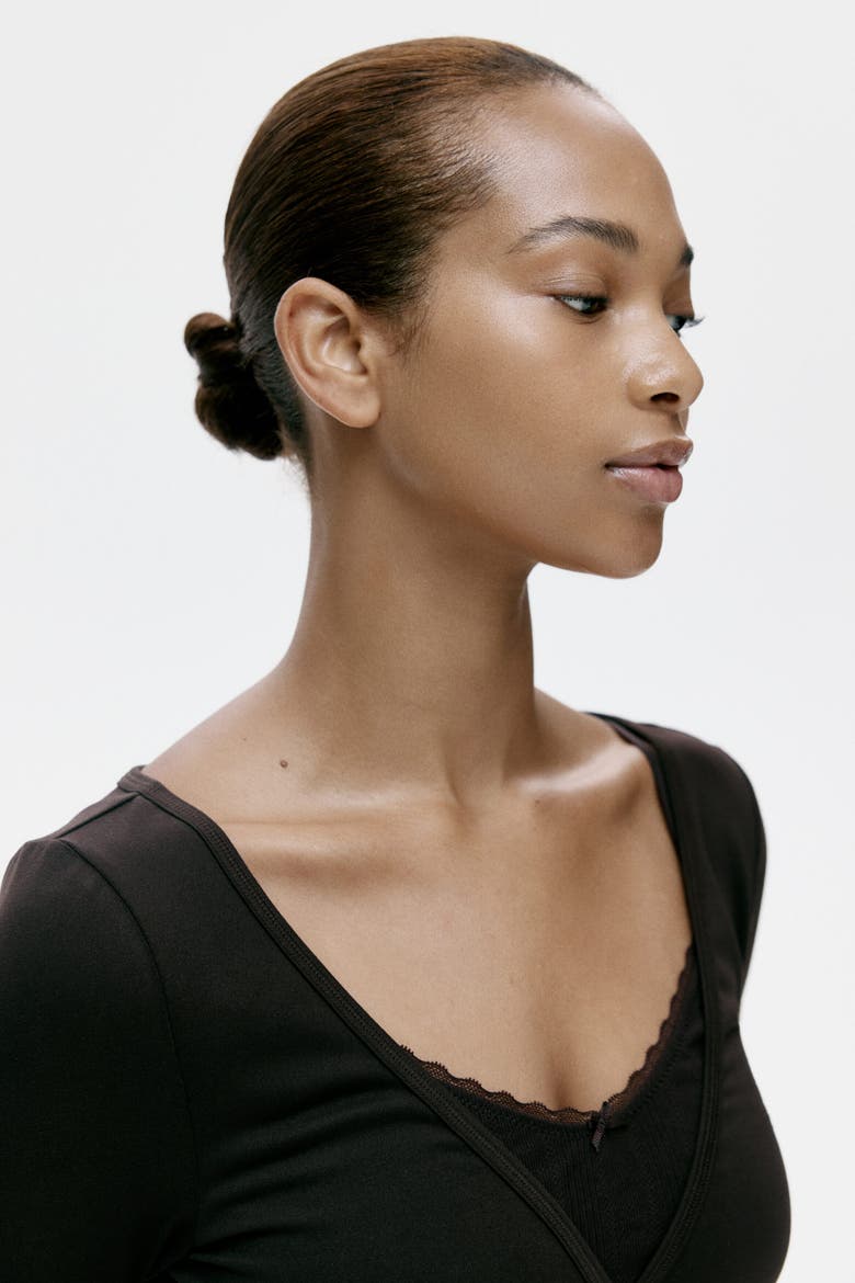 Brushed Jersey Wrap Top, Alternate, color, Dark brown