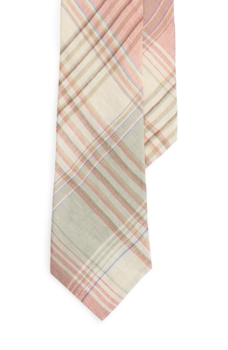 Ralph Lauren Purple Label Plaid Linen Tie, Main, color, Raspberry