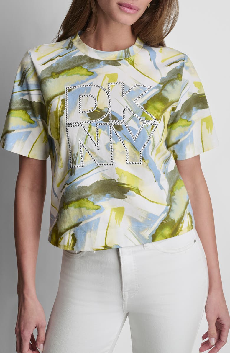 DKNY Studded Logo T-Shirt, Alternate, color, March Watercolor