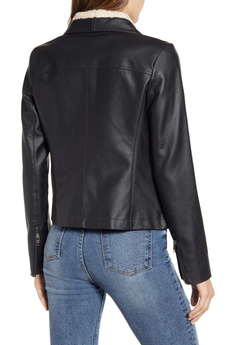 Faux Leather & Faux Fur Moto Jacket, Alternate, color, BLACK IVORY COMBO