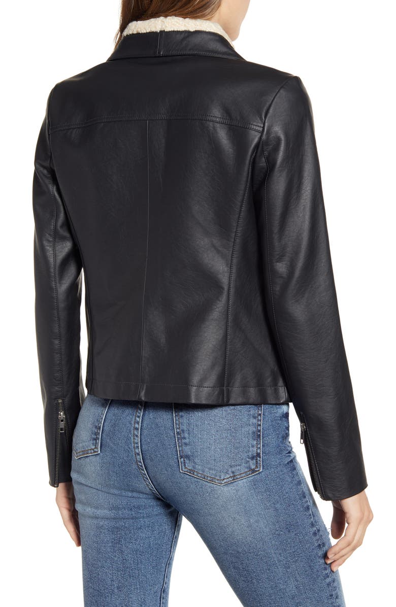 Caslon<sup>®</sup> Faux Leather & Faux Fur Moto Jacket, Alternate, color,