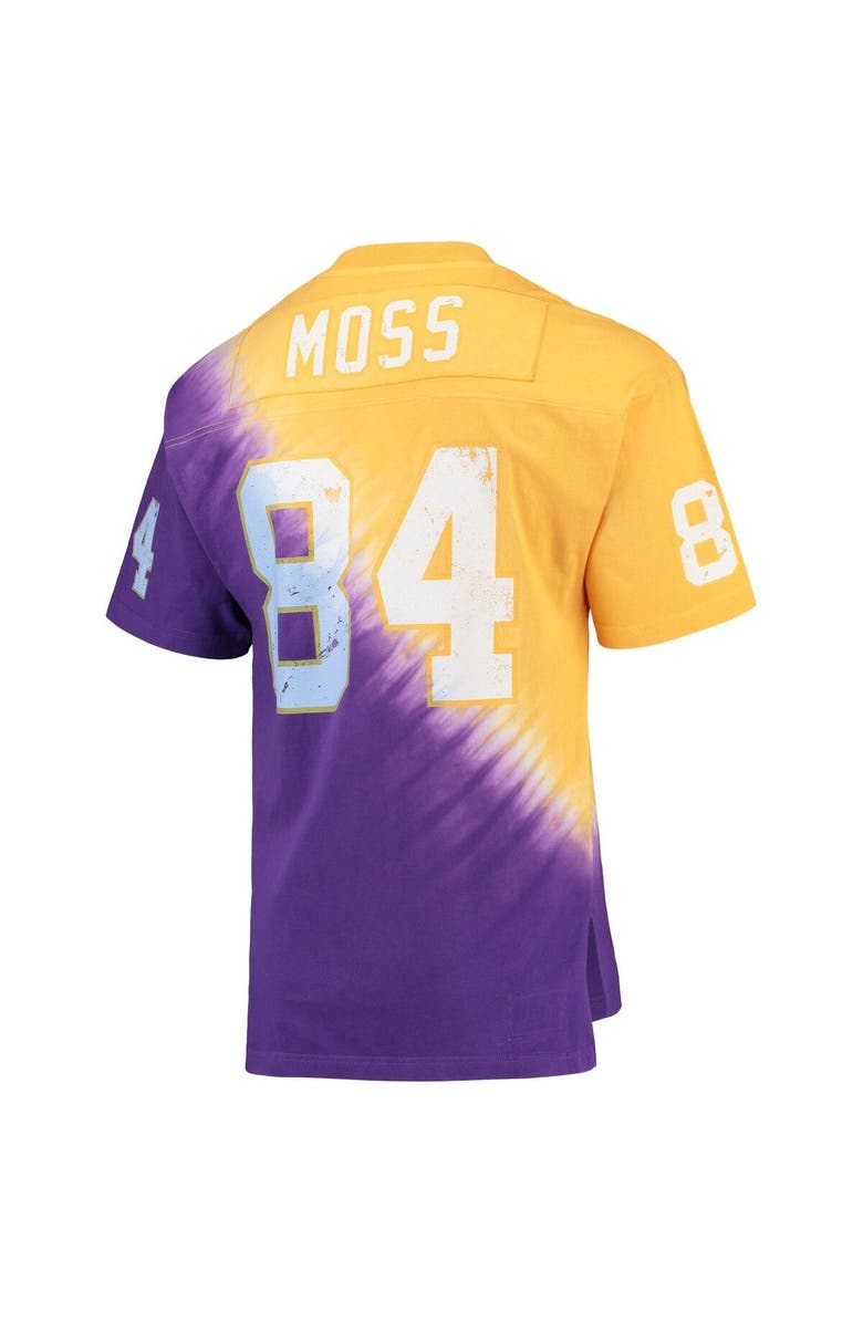Mitchell & Ness Men's Mitchell & Ness Randy Moss Gold/Purple Minnesota Vikings Retired Player Name & Number Diagonal Tie-Dye V-Neck T-Shirt, Alternate, color, Gold