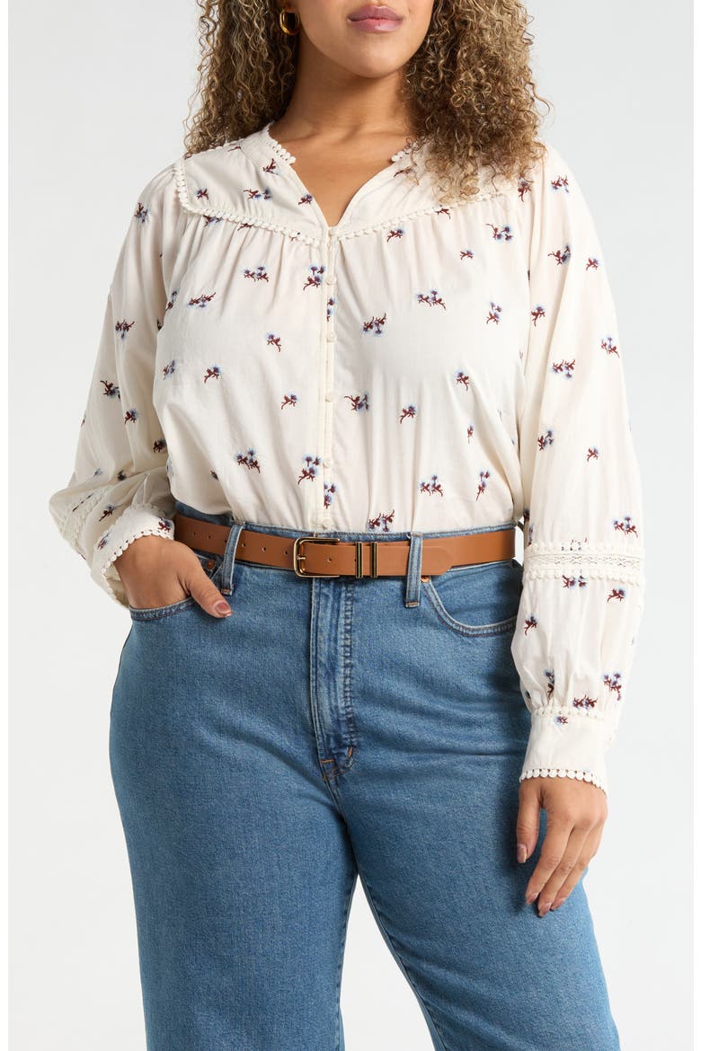 Lace Trim Embroidered Top, Main, color, IVORY- PURPLE TOSSED EMBROIDER