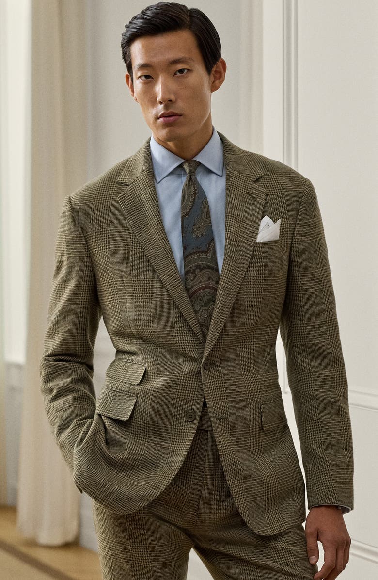 Ralph Lauren Purple Label Glen Plaid Silk, Wool & Cashmere Jacket, Alternate, color, Artichoke Green Multi