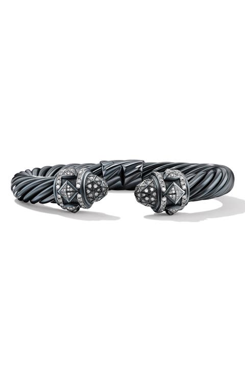 Renaissance® Classic Cable Bracelet in Blackened Silver with Diamonds, 9mm