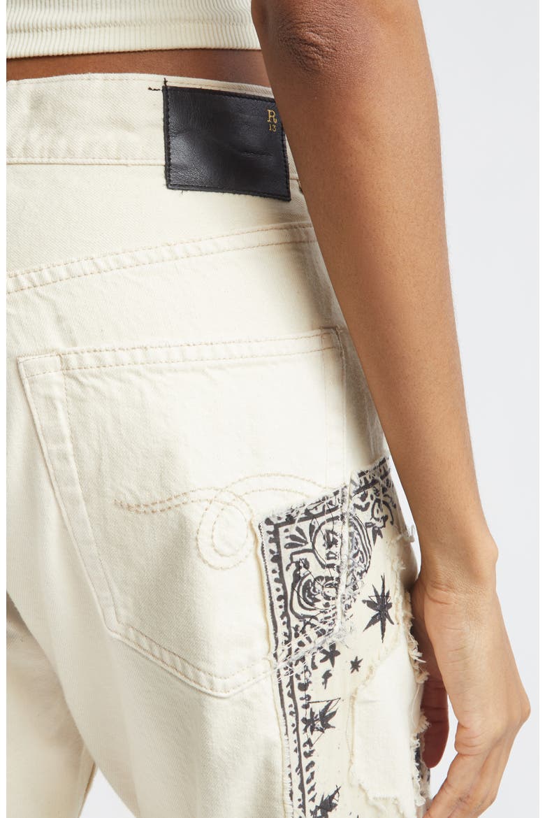 X-Boyfriend Crop Jeans, Alternate, color, ECRU BANDANA APPLIQUE